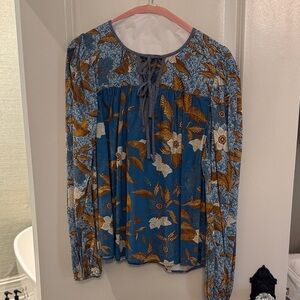 Ulla Johnson Blue and Brown Floral Blouse
